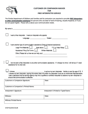 Customer or Companion Waiver for Free Interpreter Service