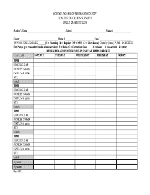 Diabetes Daily Log - Broward County Public Schools Coordinated