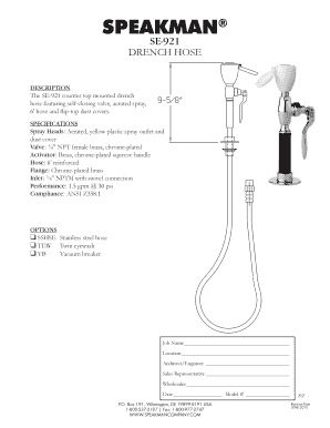 SPEAKMAN Drench Hose Specification Form
