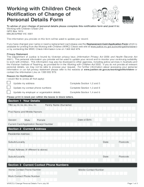 Working with Children Check Personal Details Update Form