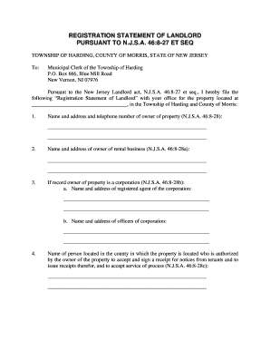 New Jersey Landlord Registration Statement