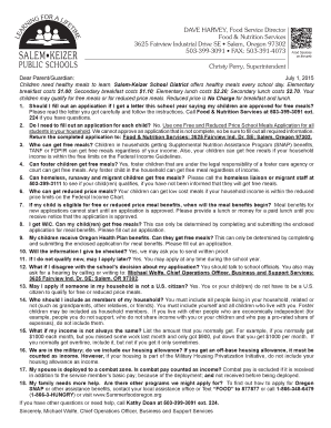 Free and Reduced Price School Meals Application