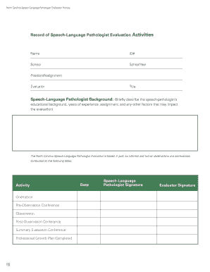 North Carolina Speech-Language Pathologist Evaluation Form
