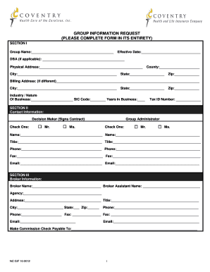 North Carolina Group Insurance Form
