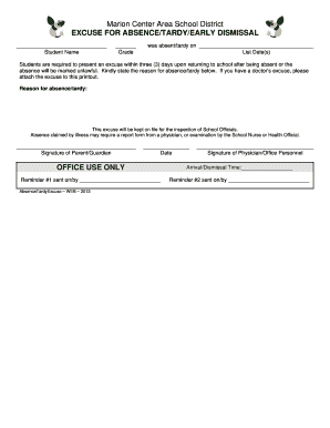 School Absence Excuse Form