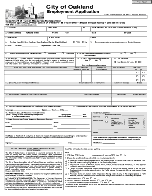 City of Oakland Employment Application