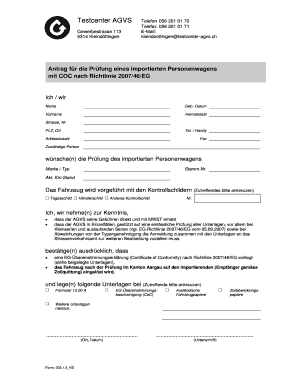 Antrag für die Prüfung eines importierten Personenwagens