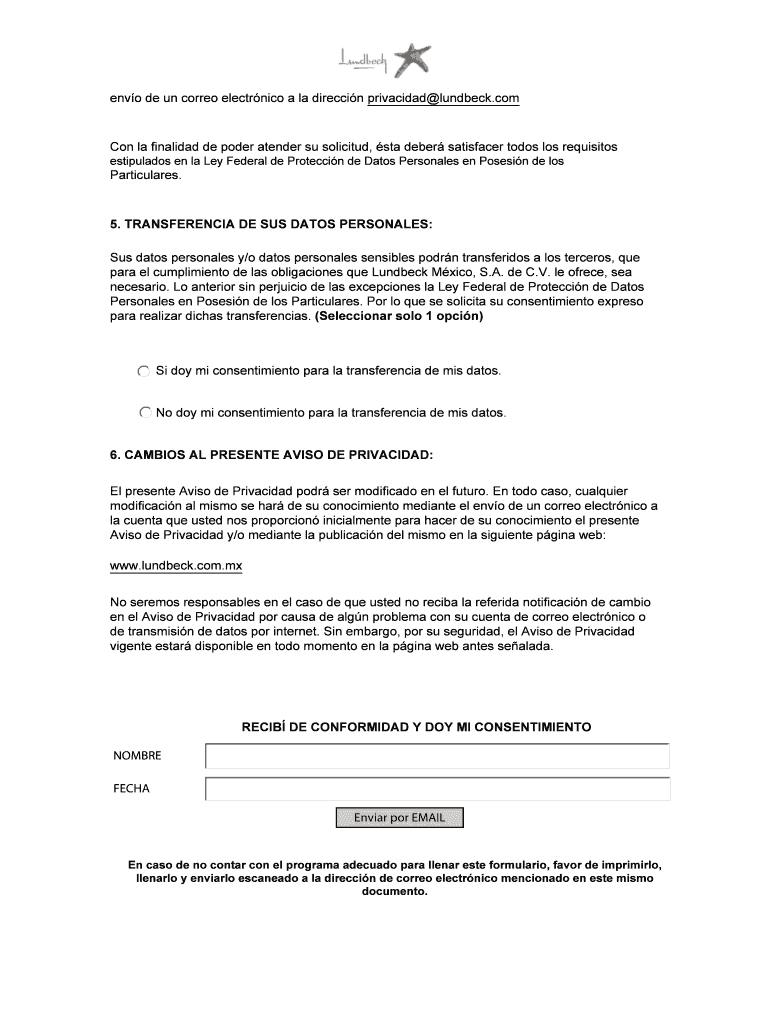 AVISO DE PRIVACIDAD PARA CLIENTES Y - Lundbeck Vista previa en la página 1