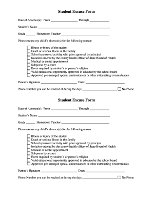 Student Excuse Form