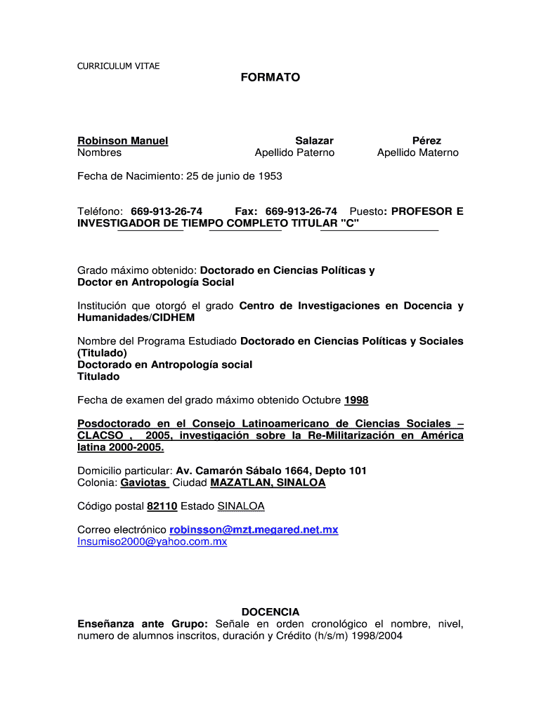 CURRICULUM VITAE - Insumisos Vista previa en la página 1