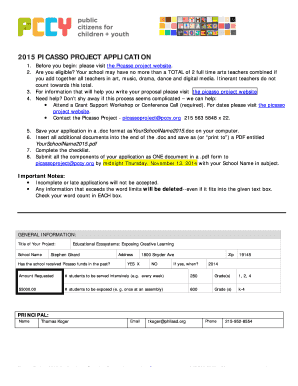 B2015b PICASSO PROJECT APPLICATION