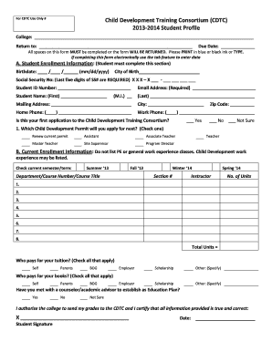 2013-2014 Student Profile Form