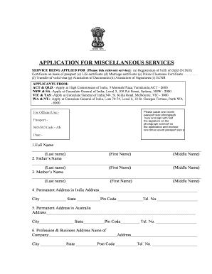Application for Miscellaneous Services