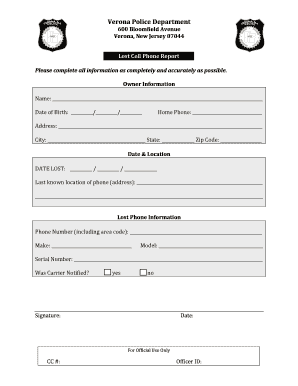 Lost Cell Phone Report