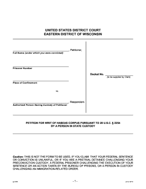 Habeas corpus example - PETITION FOR WRIT OF HABEAS CORPUS PURSUANT TO 28 U