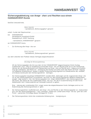 Sicherungsabtretung von Ansprüchen und Rechten aus einem HANSAINVEST-Konto