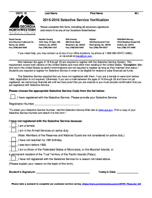Selective Service Verification Form