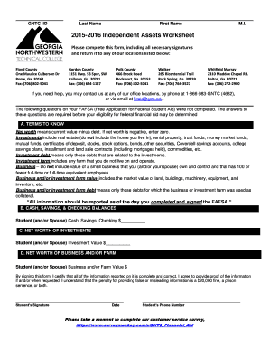 Independent Assets Worksheet