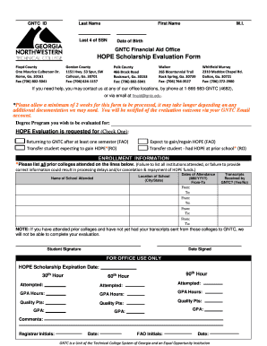 HOPE Scholarship Evaluation Form