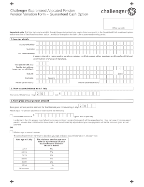 Pension Variation Form - Guaranteed Cash Option