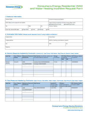 Consumers Energy HVAC and Water Heating Incentive Request Form