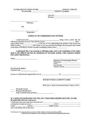 Florida Affidavit of Corroborating Witness