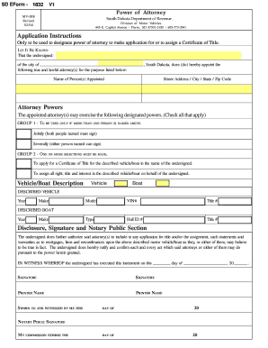 South Dakota Power of Attorney for Vehicle Title