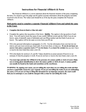 Financial Affidavit Form UJS-304