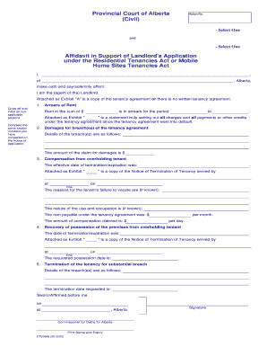 Affidavit in Support of Landlord’s Application