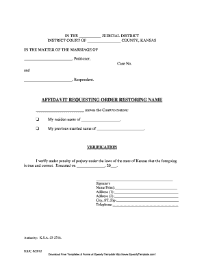 Affidavit requesting order restoring name - SpeedyTemplate