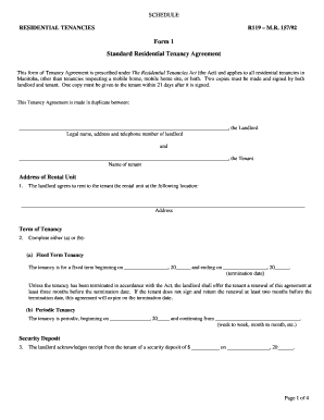 Standard Residential Tenancy Agreement