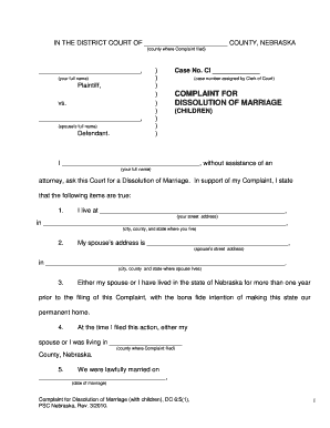 Complaint for Dissolution of Marriage with Children