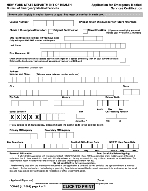 New York State EMS Certification Application