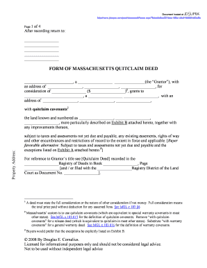 Massachusetts Quitclaim Deed Form