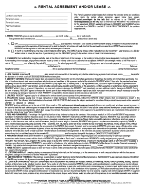 RENTAL AGREEMENT ANDOR LEASE