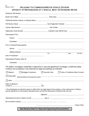 Oklahoma Repossession Affidavit