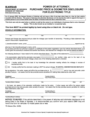Kansas Power of Attorney for Vehicle Title Transfer