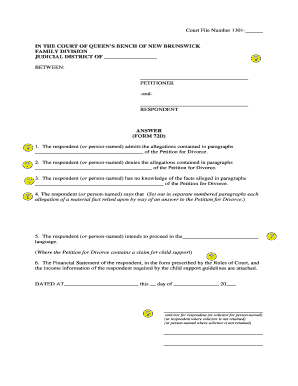 Answer to Petition for Divorce Form 72D