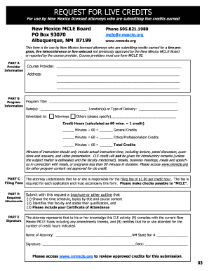 New Mexico Live Credits Request Form