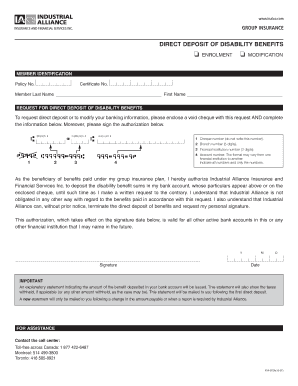 Direct Deposit Authorization for Disability Benefits
