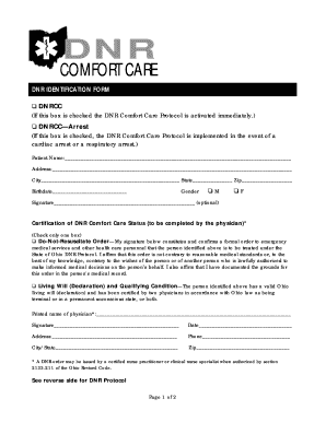 Ohio DNR Comfort Care Identification Form