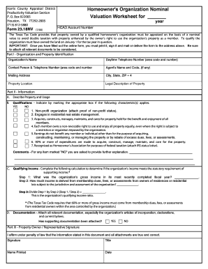Texas Homeowner's Organization Nominal Valuation Worksheet