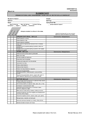 Elementary Student Skills Checklist