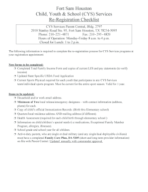 CYS Services Re-Registration Checklist