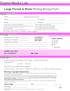 Large Format & Photo Printing Service Form
