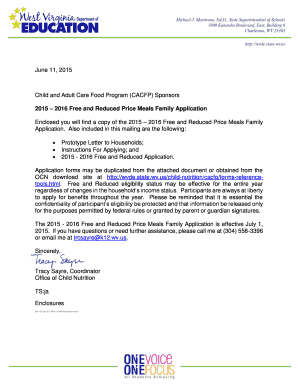 2015-2016 Free and Reduced Price Meals Family Application