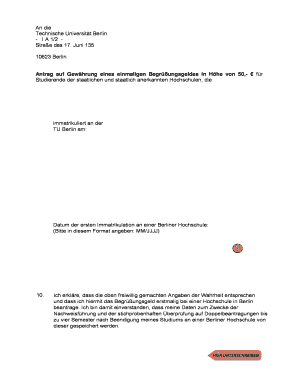 Antrag auf Gewährung eines einmaligen Begrüßungsgeldes