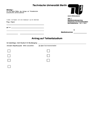 Antrag auf Teilzeitstudium