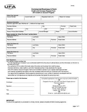 UFA Credit Limit Increase Request Form