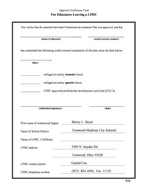 Approval Verification Form for Educators